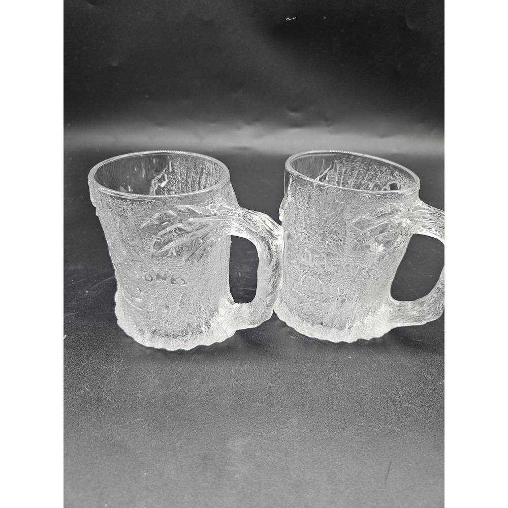 Vintage 1993 McDonald's Flintstone Glass Mugs, Set of 2, Collectible, 3D Etched
